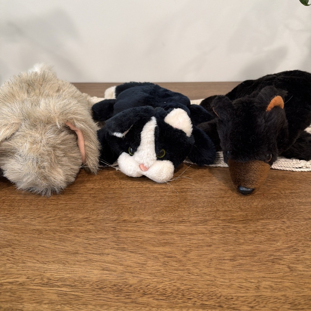 Vintage Lot of 3 Dakin Plush Hand Puppets Pretend Play Rabbit Bunny Cat Bear 12"